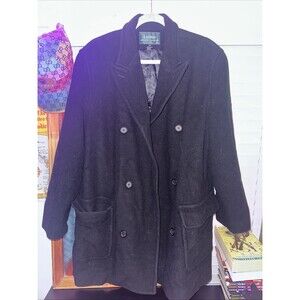 Lauren Ralph Lauren Womens Sz 12 Black Mid Length Pea Coat Double Breasted Wool